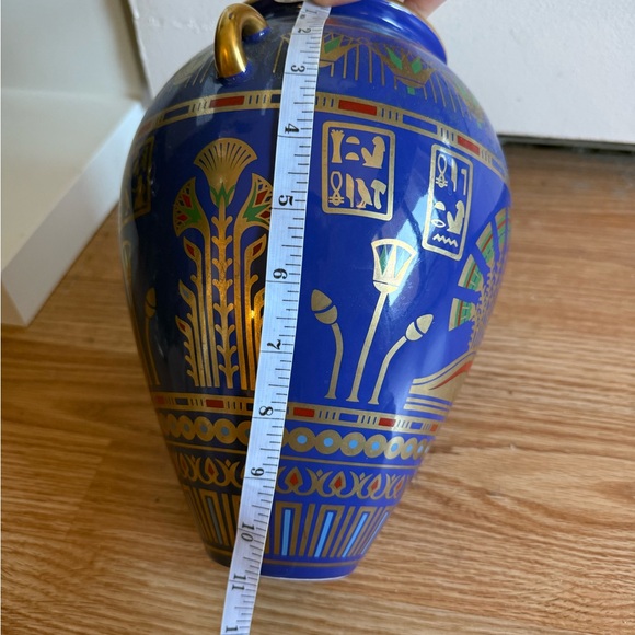 24kt gold Egyptian Motif Blue & Gold Decorative Urn Vase - Picture 4 of 5